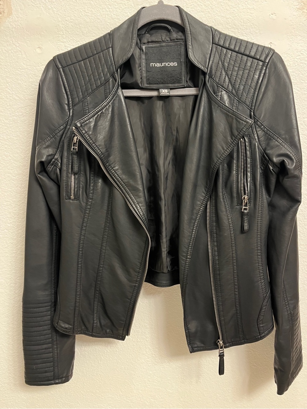 Maurices Black Faux Leather Quilted Moto Jacket